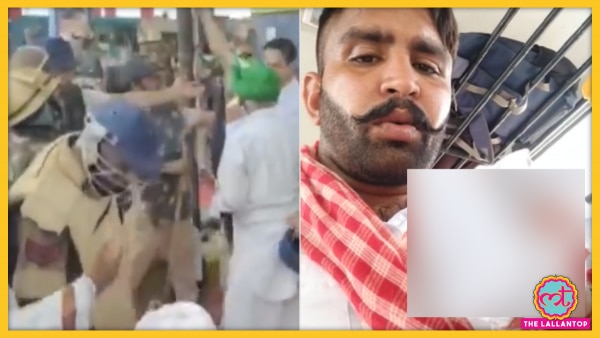 बाएं - पुलिस और किसानों के भिड़ने की तस्वीर. दाएं - चोटिल हाथ दिखाता एक किसान. हाथ में खून होने की वजह से हमने उसे ब्लर कर दिया है. Farmers (1)