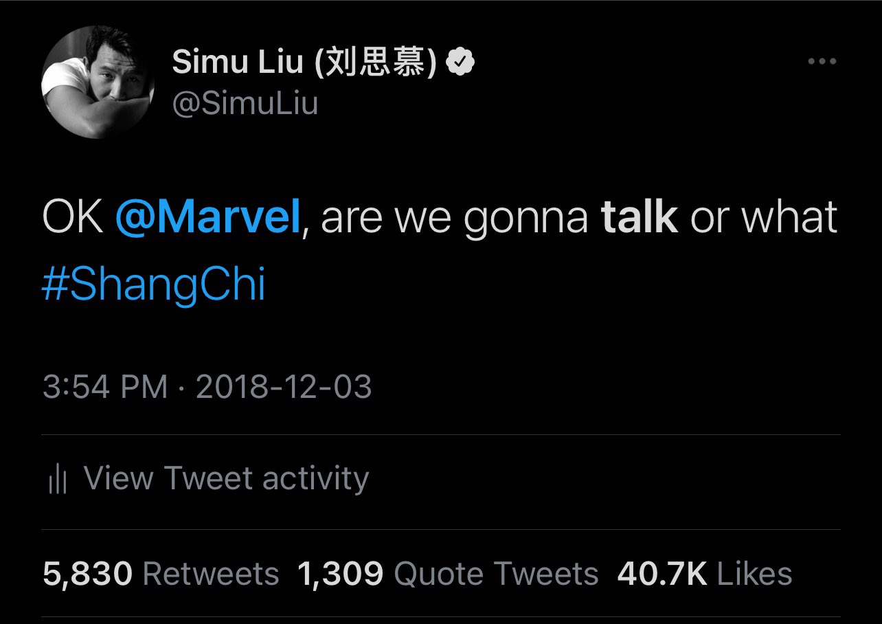 सिमु का ट्वीट, जो उन्होंने 2018 में किया था. Simu Liu Tweet