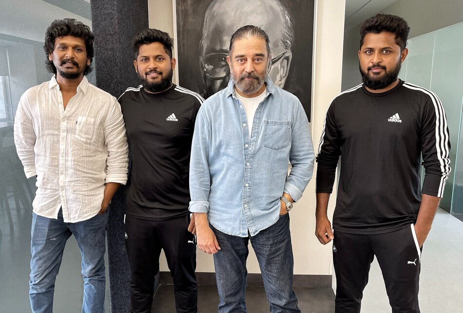 एक्शन कोरियोग्राफर्स अन्बु और अरिवु के साथ कमल हासन और डायरेक्टर लोकेश कनगराज. एक्शन कोरियोग्राफर्स अन्बु और अरिवु के साथ कमल हासन और डायरेक्टर लोकेश कनगराज.