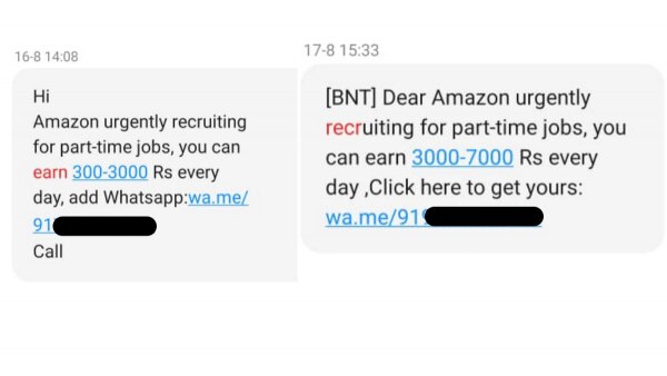 एमेज़ॉन में काम करने का ऑफर. Work From Home Messages (2)