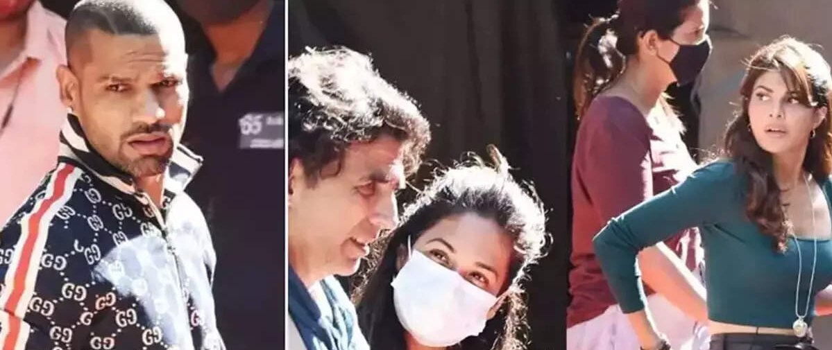 मुंबई में फिल्म 'राम सेतु' के सेट पर अक्षय कुमार और जैक्लीन फर्नांडिस के साथ शिखर धवन. मुंबई में फिल्म 'राम सेतु' के सेट पर अक्षय कुमार और जैक्लीन फर्नांडिस के साथ शिखर धवन.