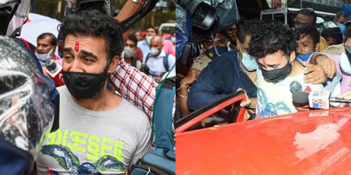 पोर्नोग्रफी रैकेट केस में बेल मिलने के बाद जेल से घर जाते राज कुंद्रा. पोर्नोग्रफी रैकेट केस में बेल मिलने के बाद जेल से घर जाते राज कुंद्रा.