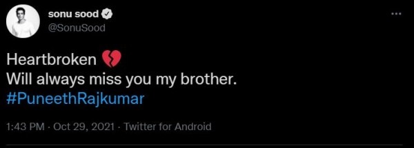 सोनू सूद ने व्यक्त किया शोक.