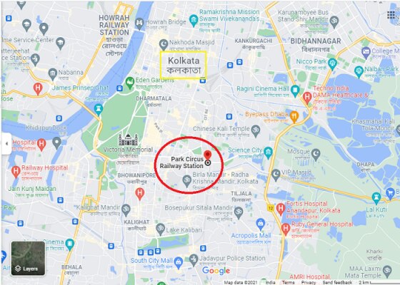 कोलकाता के मैप का स्क्रीनशॉट. इसमें 'पार्क सर्कस स्टेशन' को देखा जा सकता है. Map 2