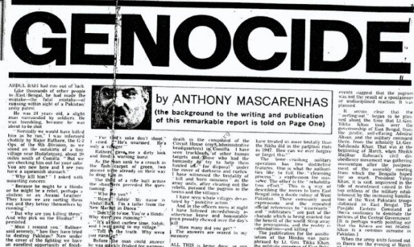 मार्च 1971 में संडे टाइम्स में पकिस्तानी पत्रकार ऐन्थनी मेस्करेनस की रिपोर्ट (तस्वीर: ) Untitled Design (2)
