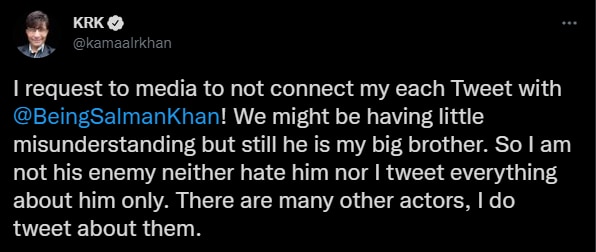 KRK के भाइचारे वाले ट्वीट का स्क्रीनग्रैब. KRK के भाइचारे वाले ट्वीट का स्क्रीनग्रैब.