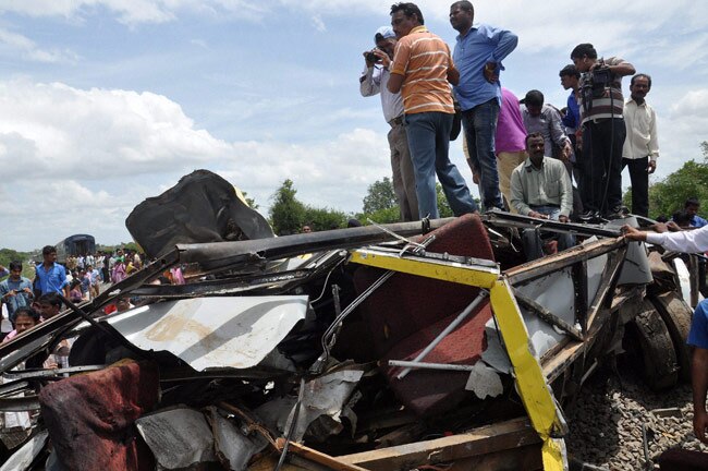 People near the accident site in Medak on Thursday. Photo: PTI.