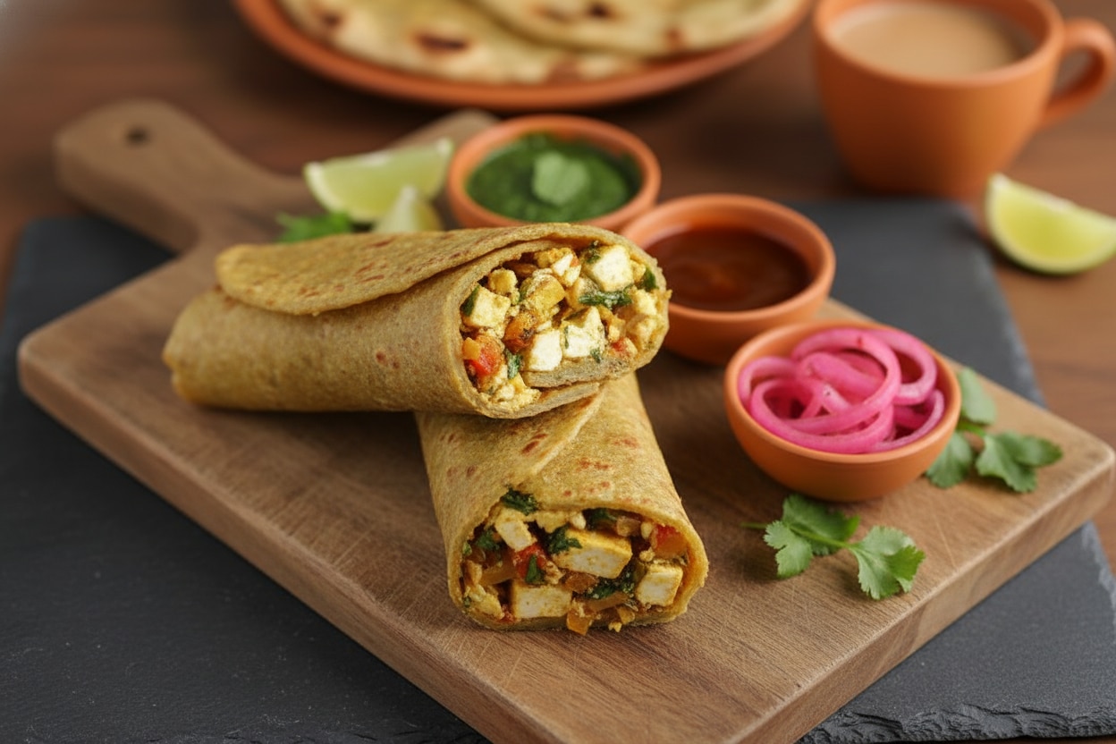 टोफू भुर्जी रैप विद अचार वाली सब्जियाँ