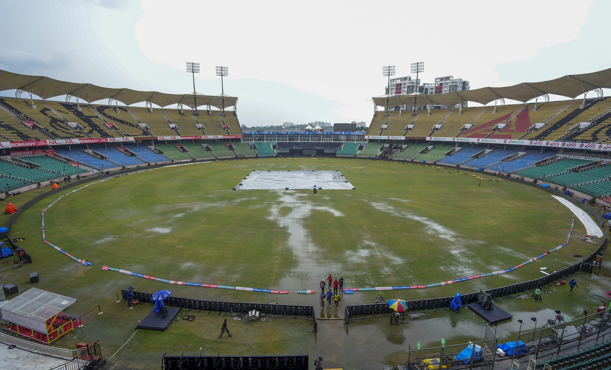 IND vs AUS Greenfield Stadium drenched in rain