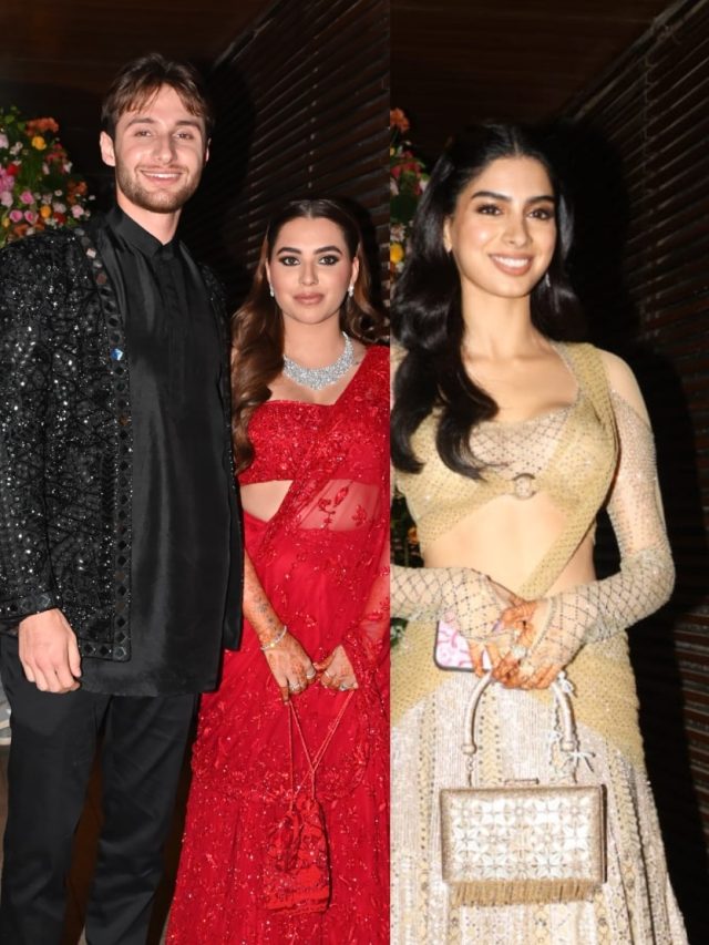 मंगेतर का हाथ थामे दिखीं नई दुल्हन, रेड लहंगे में लगीं किलर, जश्न में छाईं बेस्टी खुशी कपूर