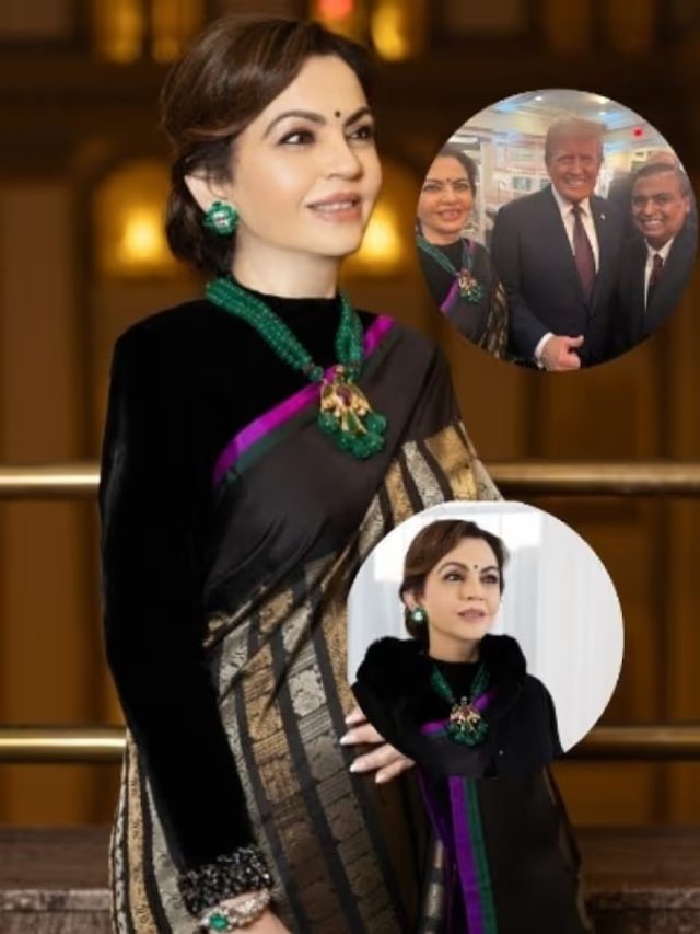 পান্নায় মোড়া হার-কাঞ্জিভরম শিল্কে, ট্রাম্পের ডিনারে অপূর্ব সাজে নীতা আম্বানি