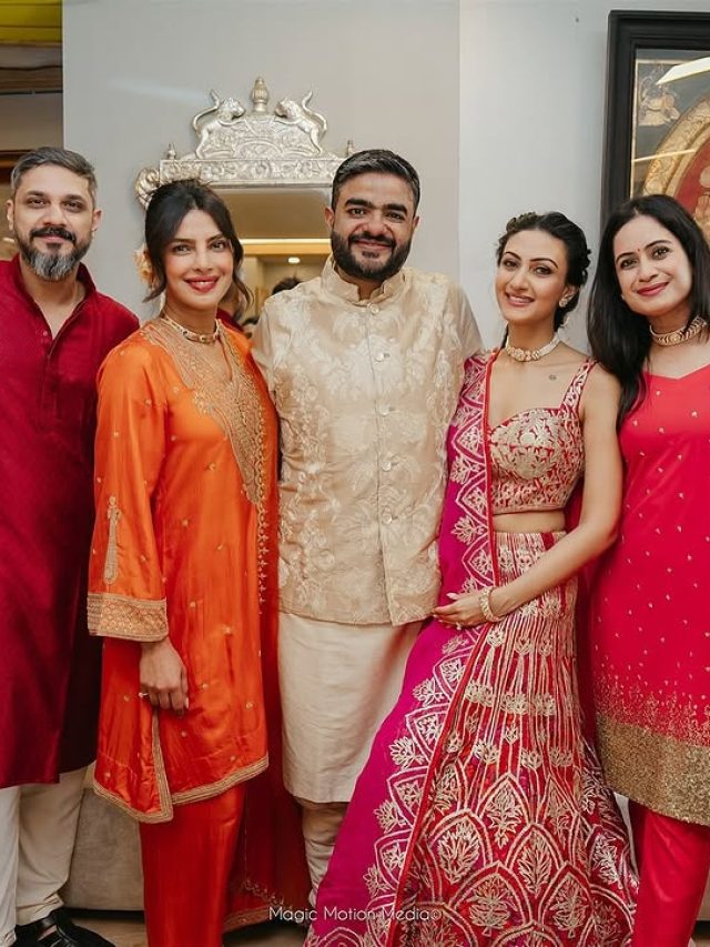 सलवार-सूट में प्र‍ियंका, हाथ में शगुन की बास्केट, शुरू हुई भाई की शादी की रस्में