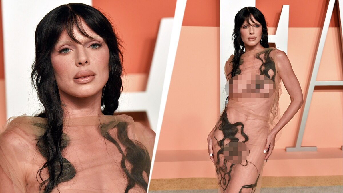 मॉडल ने पहना ऐसा गाउन, दिख रहा था आर-पार, बालों से खुद को ढका और मारी एंट्री