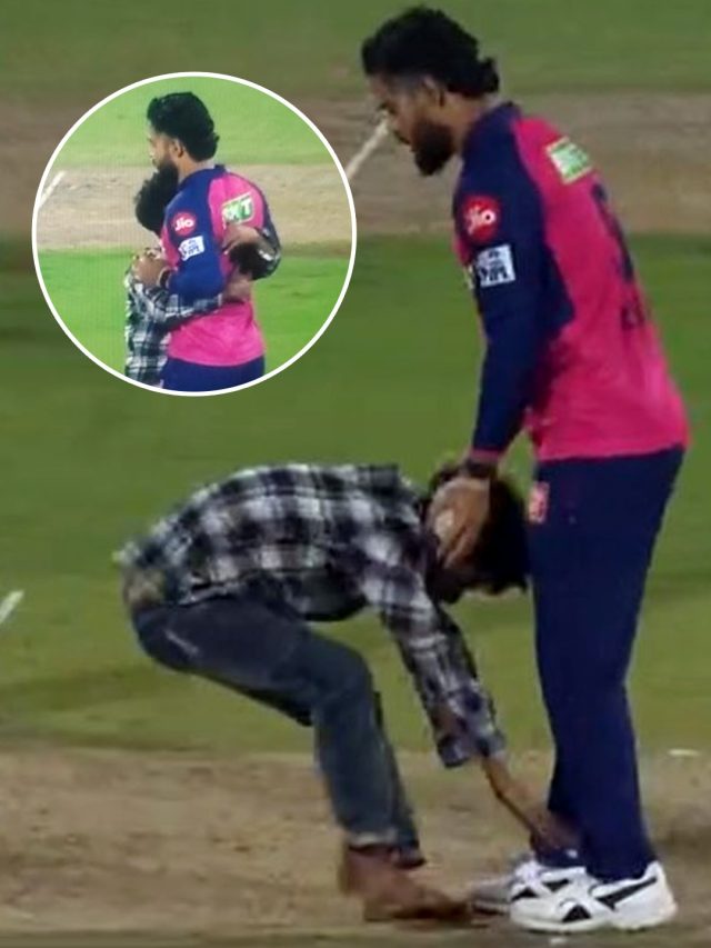 मैदान में घुसा अनजान शख्स, IPL मैच में र‍ियान पराग संग की ये हरकत, VIDEO