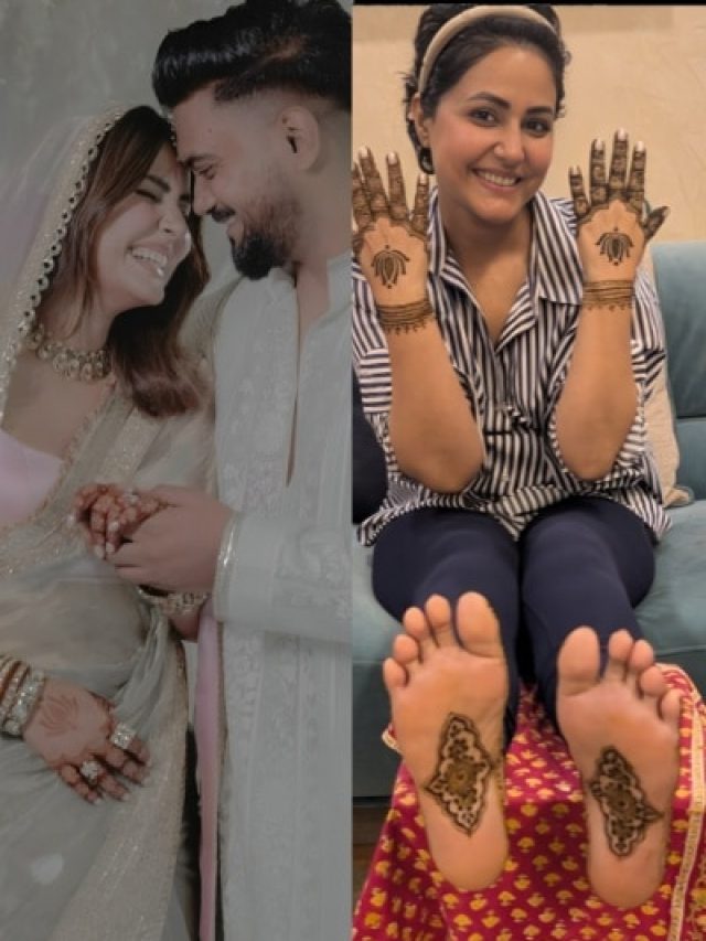 साड़ी..घूंघट और जूलरी में दुल्हन बनीं हिना खान, मेहंदी सेरेमनी पर दिखा मॉर्डन लुक, PHOTOS