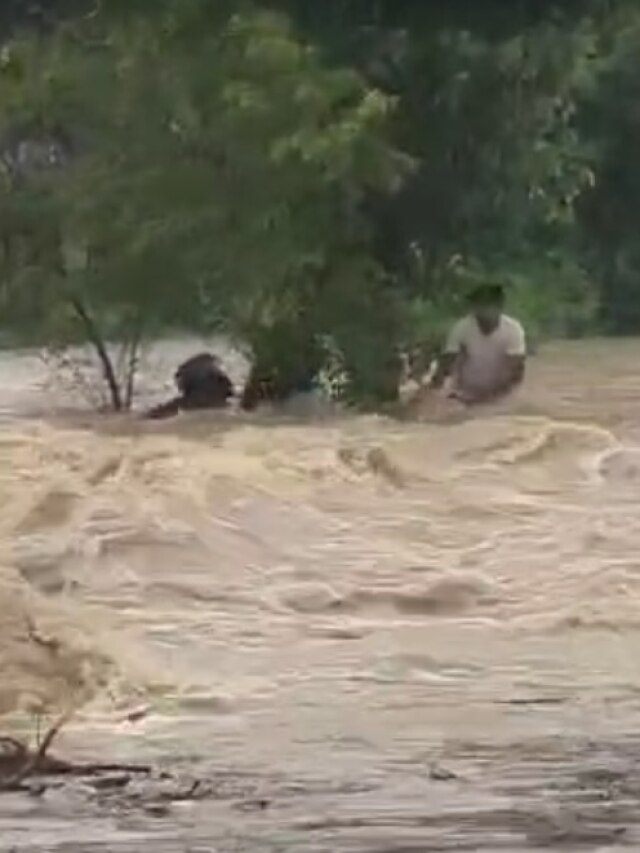 उफनती नदी में बहते-बहते बचा शख्स, ओवरफ्लो पुल को बाइक से कर रहा था पार