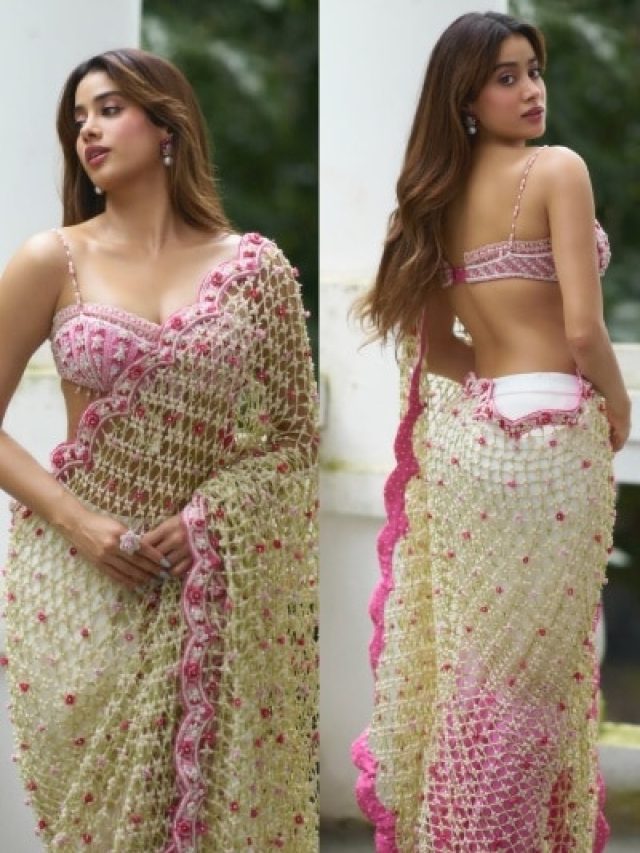 फूलों से बनी साड़ी पहन 'परम सुंदरी' लगीं जाह्नवी कपूर, डीप नेक ब्लाउज में ढाया कहर