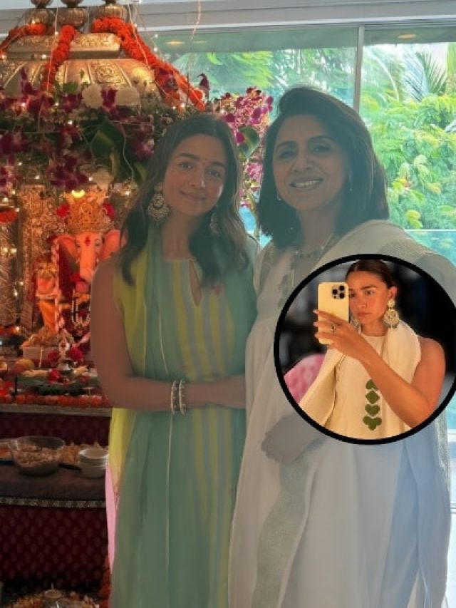 'गणपति' पर कपूर खानदान की बहू का देसी लुक, महंगे सूट में आलिया भट्ट ने दिखाई अदाएं