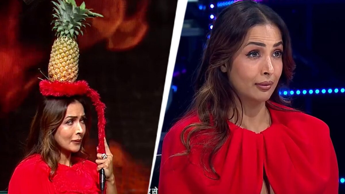 आंखों पर कंटेस्टेंट ने बांधी पट्टी, मलाइका के सिर पर रखा अनानास, चला काटने तो...