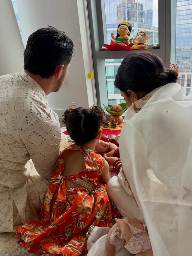 पति संग प्रियंका ने विदेश में की पूजा, नन्ही बेटी ने बनाई रंगोली, संस्कारों से खुश फैंस