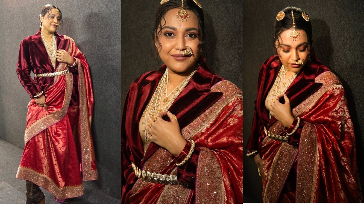 बिना ब्लाउज.. जैकेट पर स्वरा भास्कर ने पहनीं साड़ी, बूट्स वाली दुल्हन बन मचाया तहलका