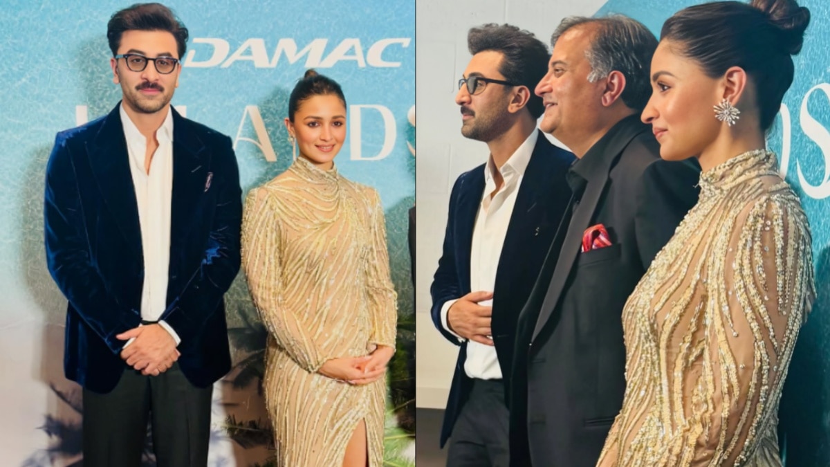 क्रिस्टल्स से सजा 'न्यूड गाउन'.. कानों में डायमंड पहन ग्लैमरस लगीं आलिया, रणबीर भी लगे कमाल