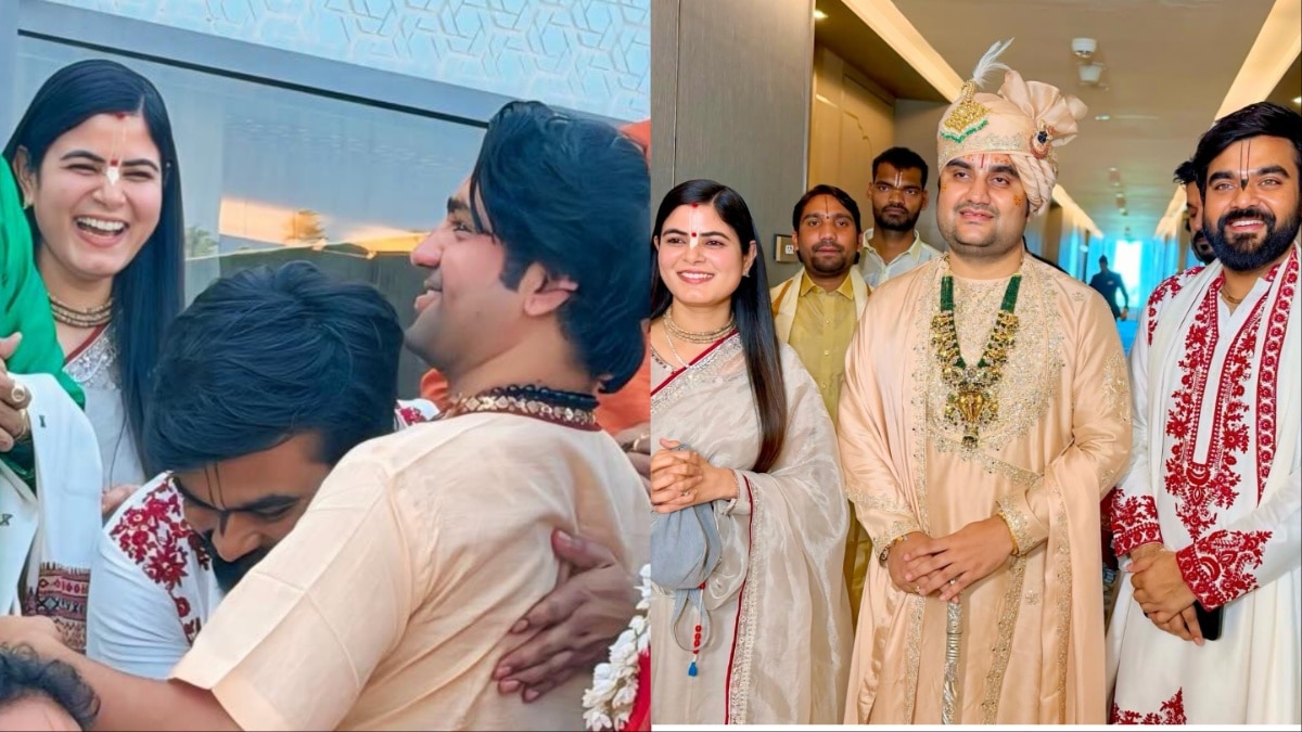 मांग में सिंदूर, माथे पर बिंदी.. कथावाचक की शादी में पति के साथ दिखीं देवी चित्रलेखा, Photos