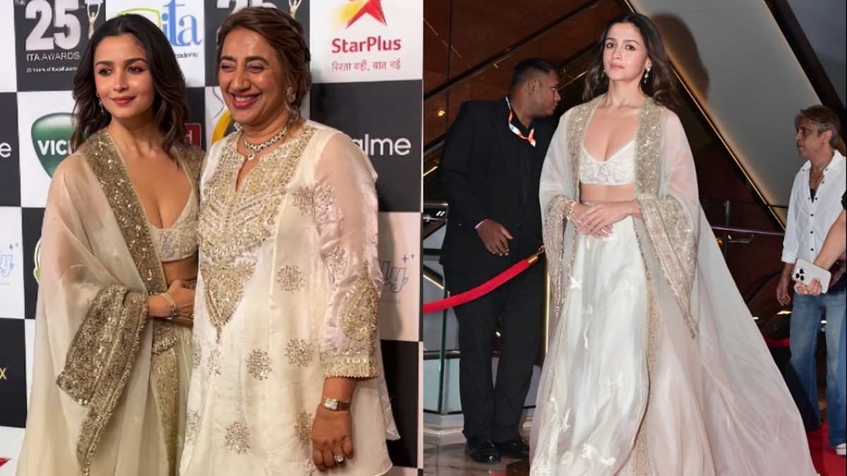 डीप नेकलाइन ब्लाउज पर लहंगा पहन छा गईं आलिया भट्ट, ITA Awards में लूटी महफिल
