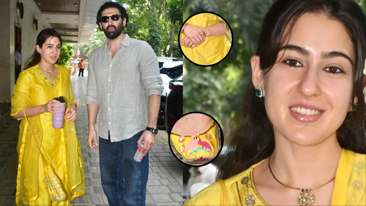 सारा के हाथ में पहनी अंगूठी ने खींचा ध्यान, पीले सूट में लगीं अप्सरा, देखें PHOTOS