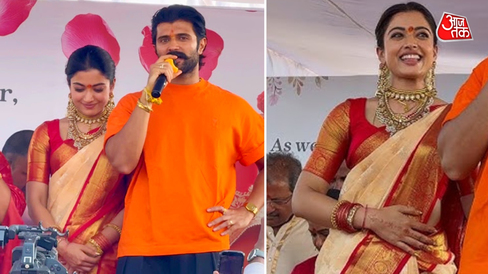 नई दुल्हन रश्मिका के साथ ढीली टीशर्ट में विजय, कांजीवरम साड़ी में बेहद सुंदर दिखीं बड़ी बहू