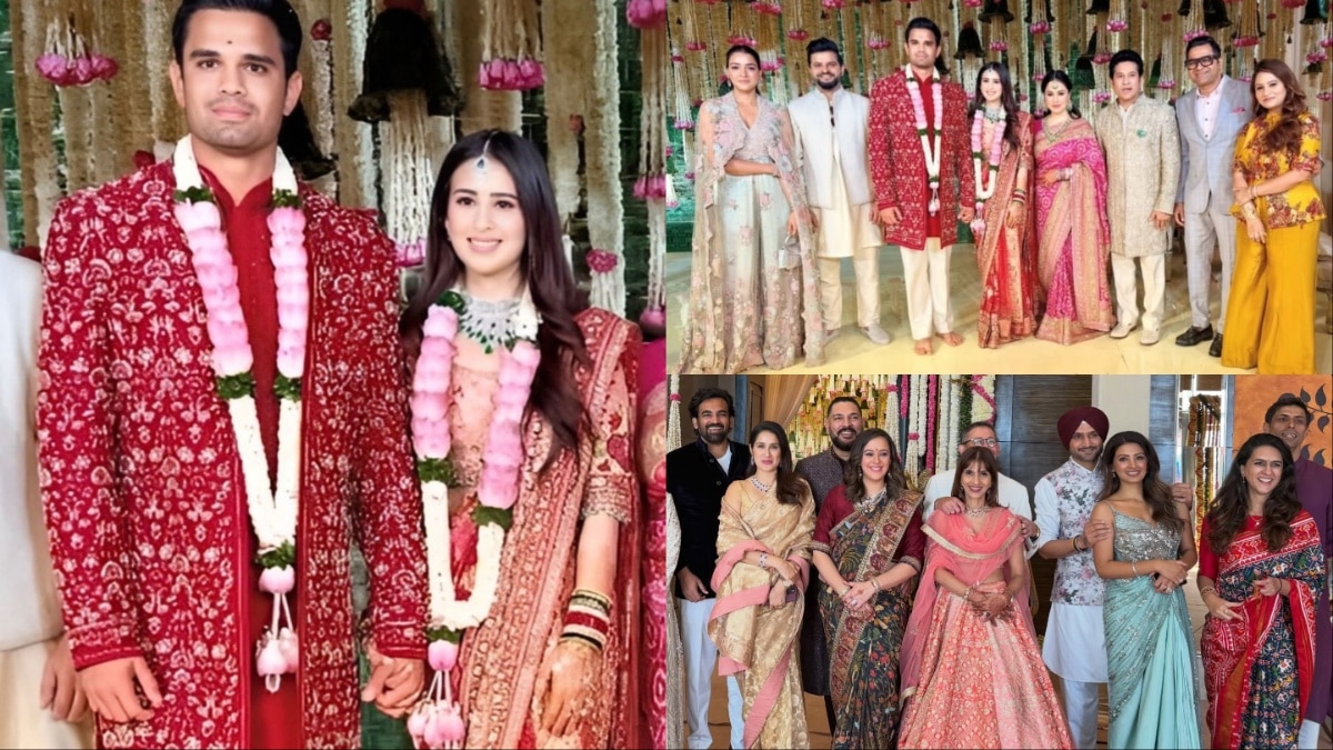 लाल साड़ी में सचिन की बहू, अर्जुन की शादी में क्रिकेटरों की बीवियों का जलवा,PHOTOS